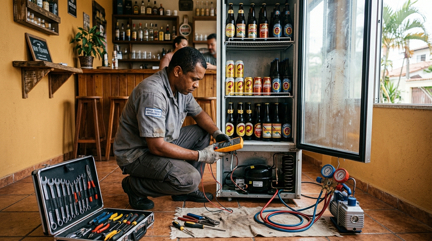 Substituição do termostato de uma cervejeira no Centro, Cabo Frio‑RJ